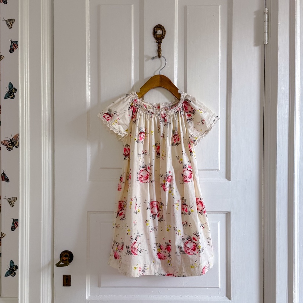 Bonpoint Cream and Pink Floral Kids Dress